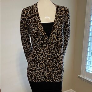 Tory Burch Classic Animal Print Cardigan Sweater w/TB Embellished Buttons Wool S